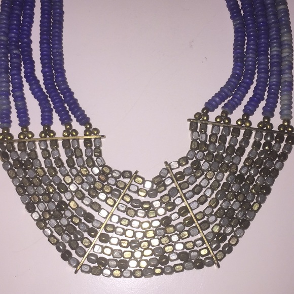 Zara blue and gold beaded necklace - Picture 3 of 5